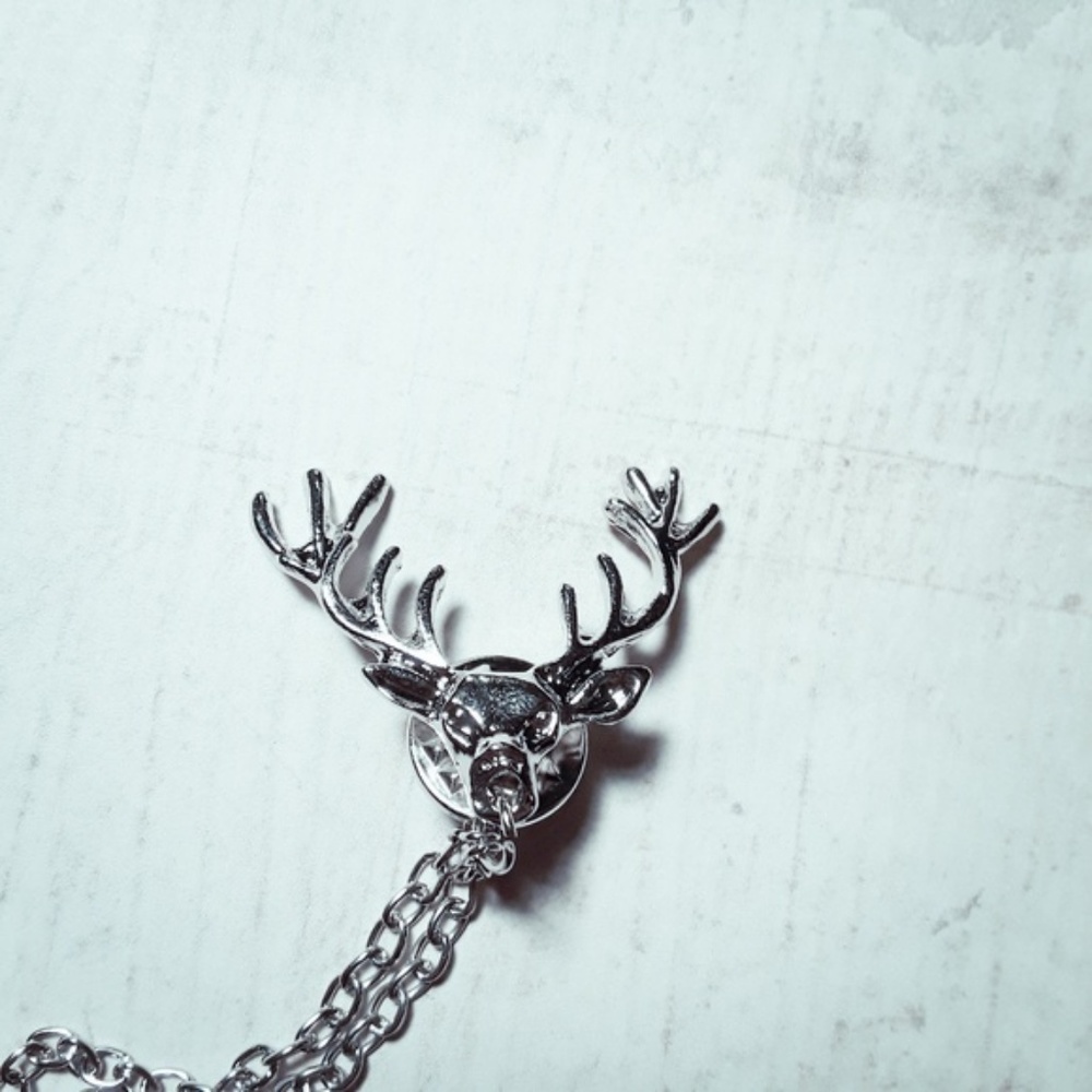 Antler Stag Elk Layer Silver Lapel Collar Pin - Picture 4 of 6